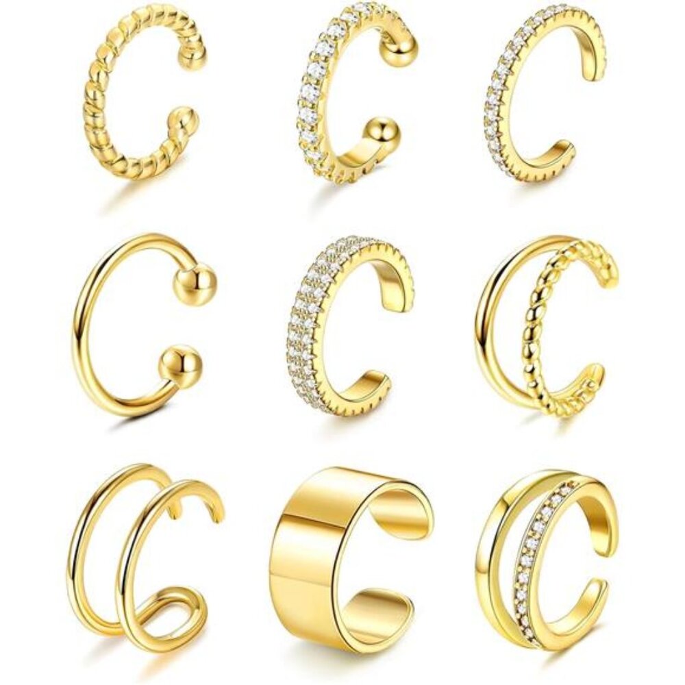9Pcs Ear Cuff Earrings for Women 14K Silver/Gold Ear Cuff Non Piercing